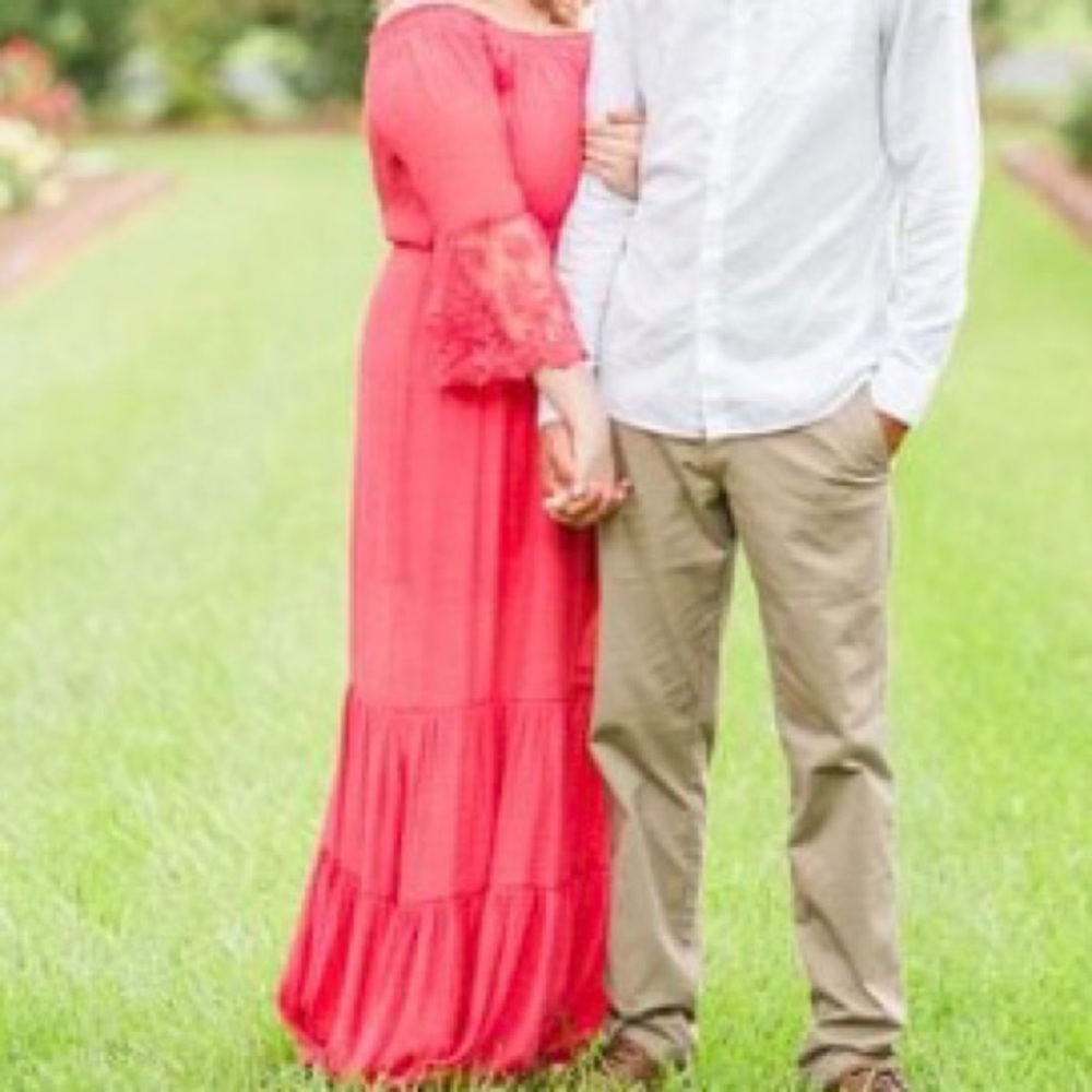 Coral Long Lace Sleeve Dress